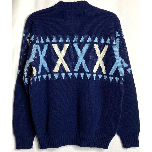 Vintage Mackinaw Woolens Traverse Bay Fair Isle Blue Acrylic Sweater Large USA - Picture 2 of 3